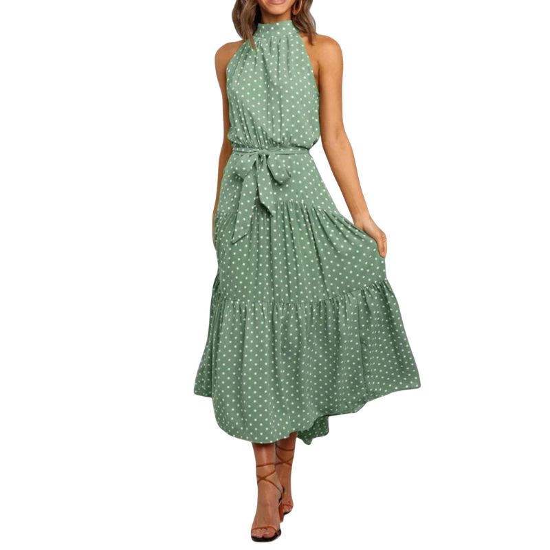 Vestido Largo Estampado Cuello Halter