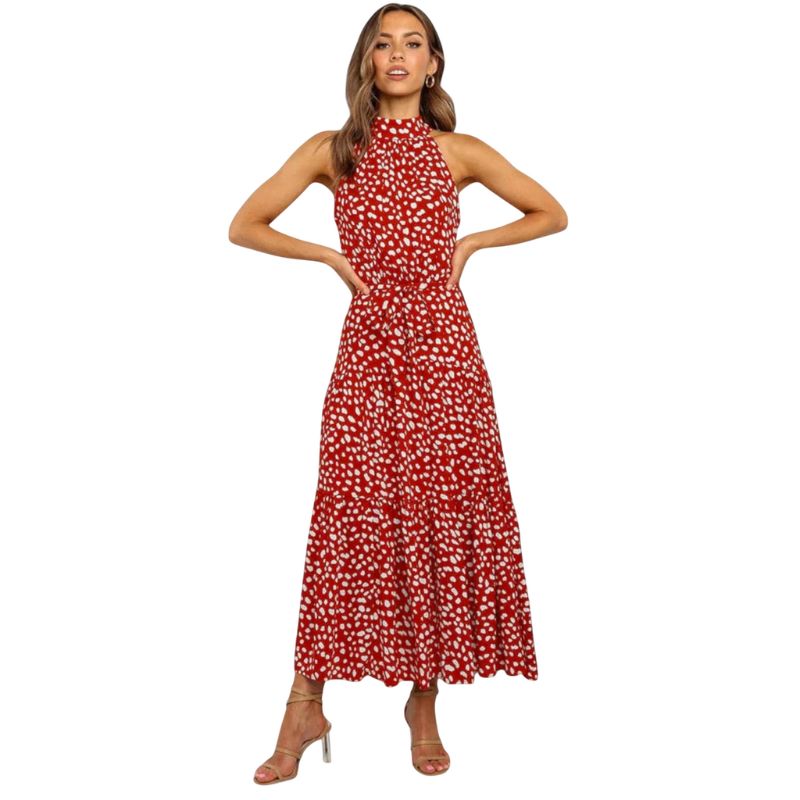 Vestido Largo Estampado Cuello Halter