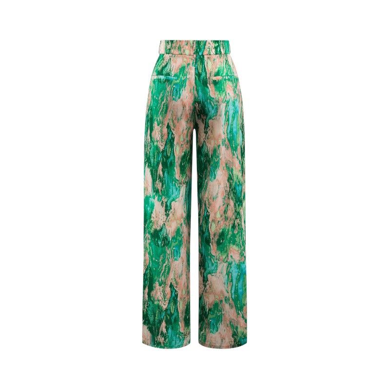 High Waist Straight Marble Print Pants