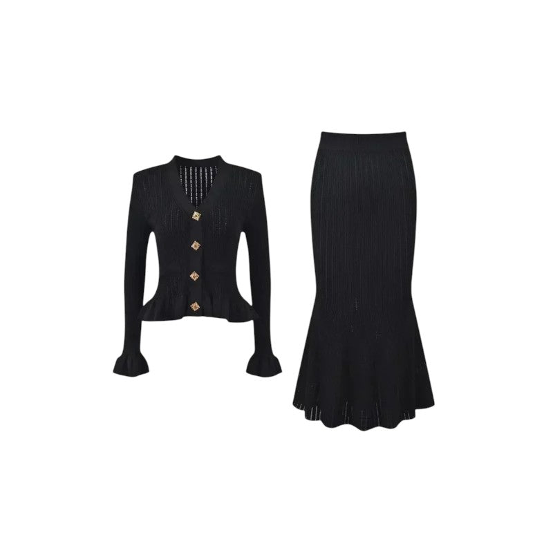 Conjunto de Cárdigan Entallado y Falda