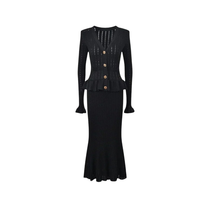 Conjunto de Cárdigan Entallado y Falda
