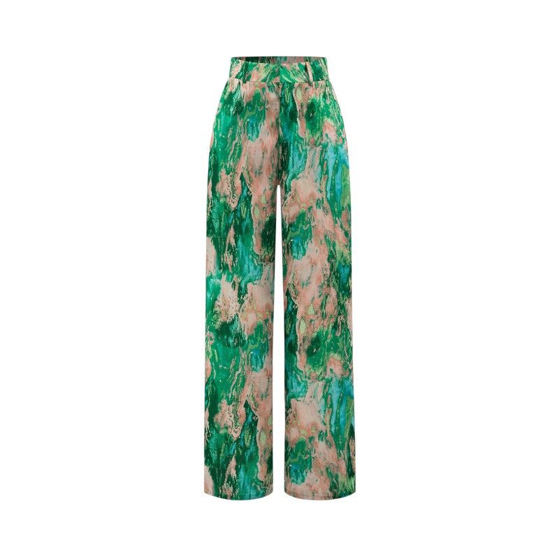 High Waist Straight Marble Print Pants