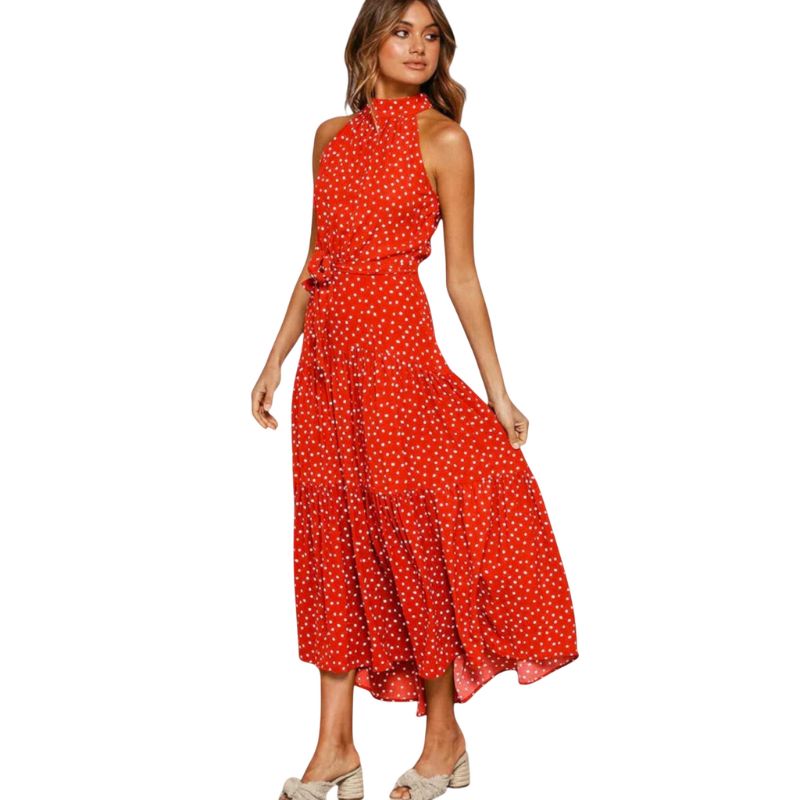 Vestido Largo Estampado Cuello Halter