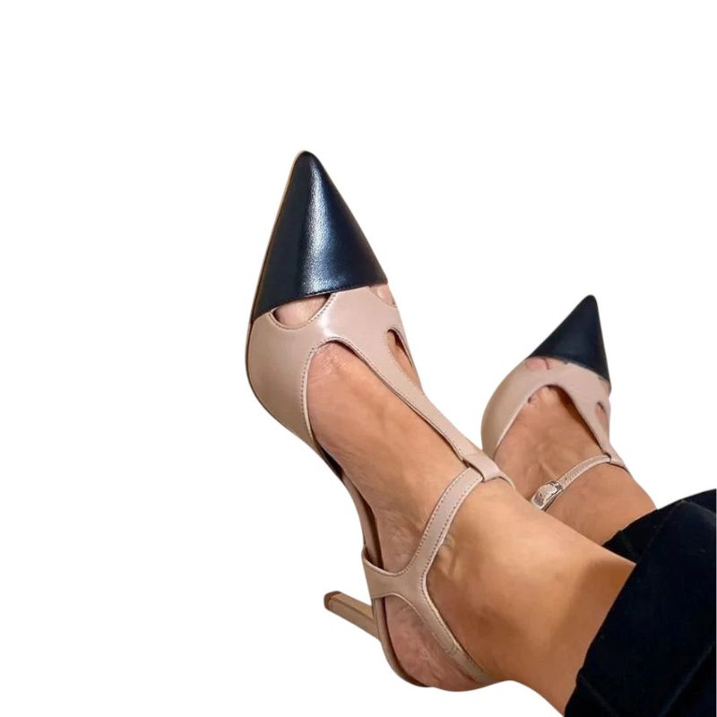 Tacones de Aguja Bicolor con Tira en T