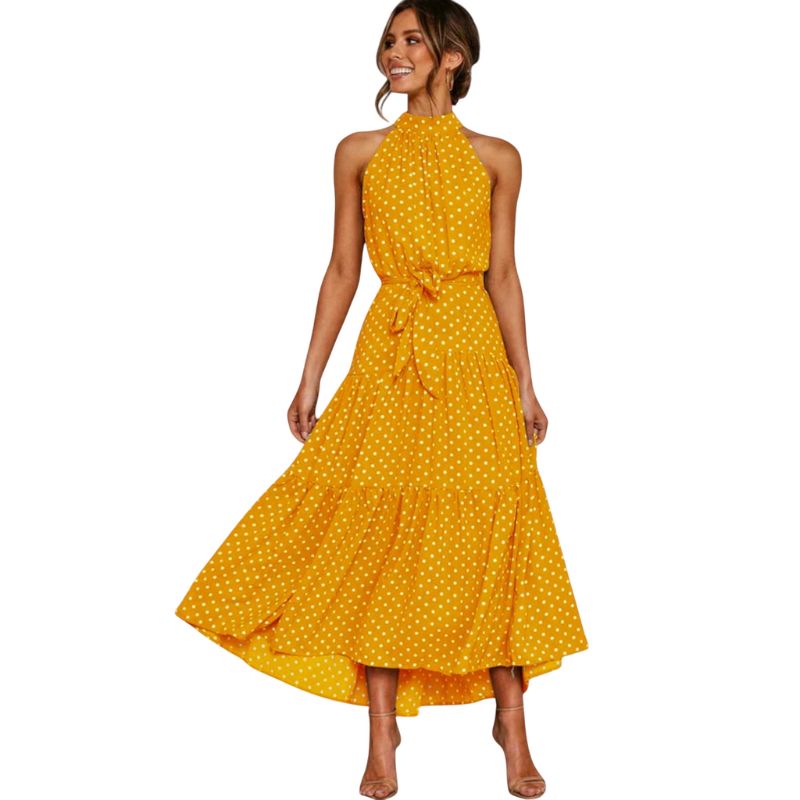 Vestido Largo Estampado Cuello Halter