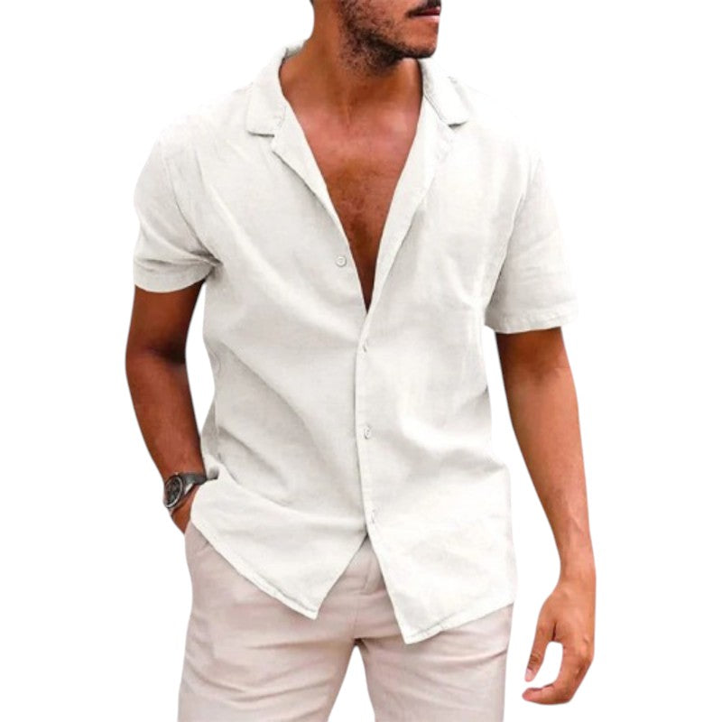 Camisa de Lino de Manga Corta Relaxed
