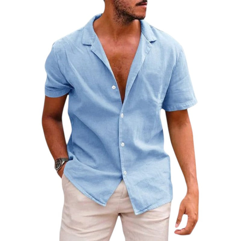 Camisa de Lino de Manga Corta Relaxed