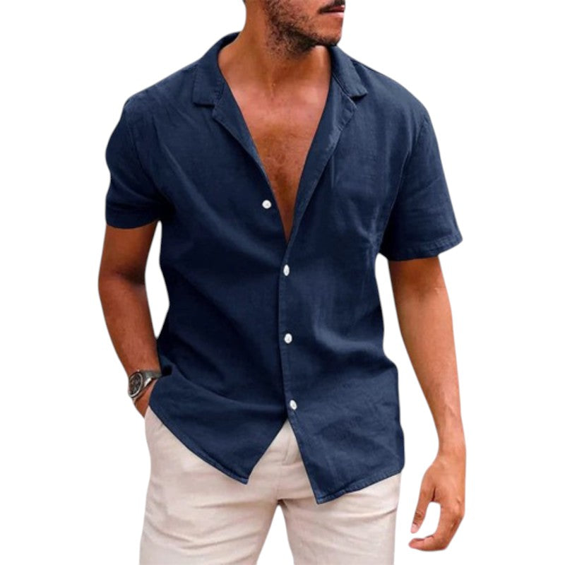 Camisa de Lino de Manga Corta Relaxed