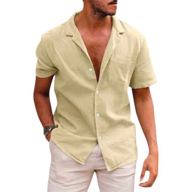 Camisa de Lino de Manga Corta Relaxed