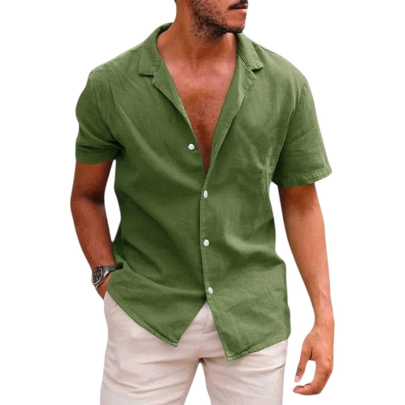 Camisa de Lino de Manga Corta Relaxed