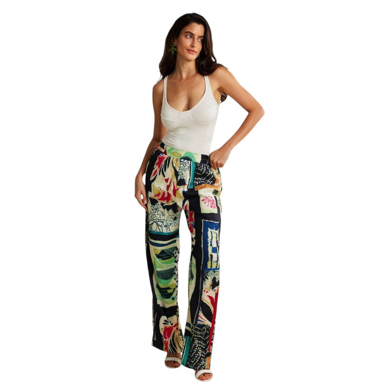 High-Waist Straight Floral Trousers