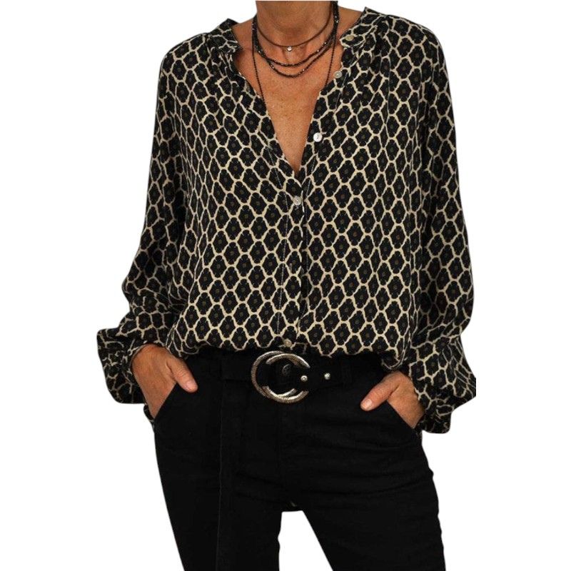 Blusa Abotonada con Estampado Geométrico