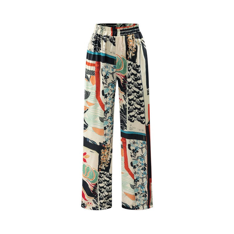 High-Waist Straight Floral Trousers