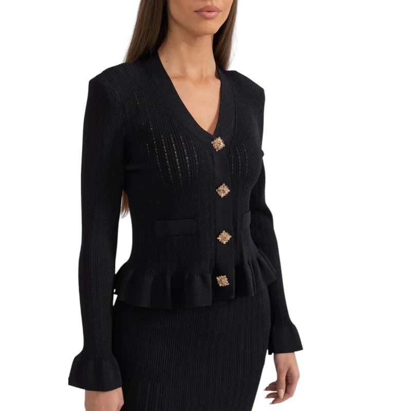Conjunto de Cárdigan Entallado y Falda