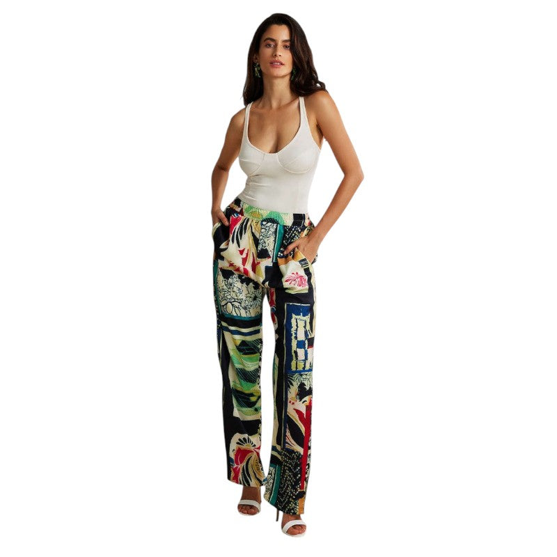 High-Waist Straight Floral Trousers