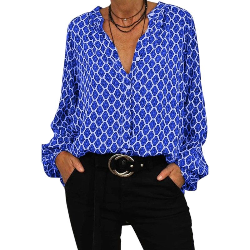 Blusa Abotonada con Estampado Geométrico