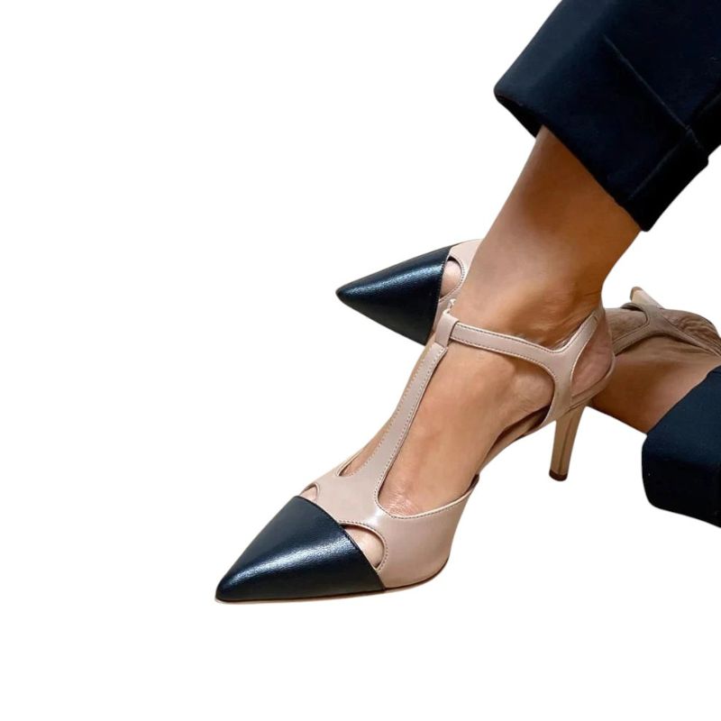 Tacones de Aguja Bicolor con Tira en T