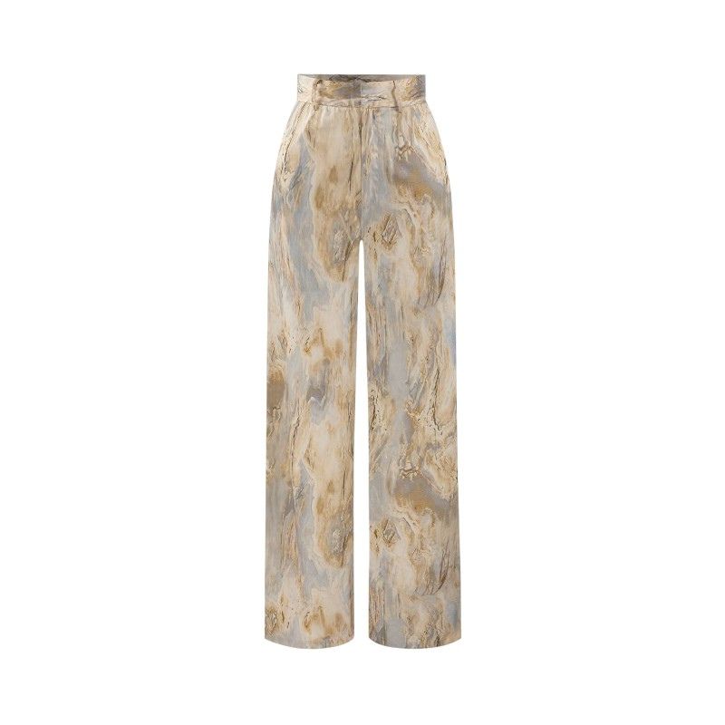 High Waist Straight Marble Print Pants