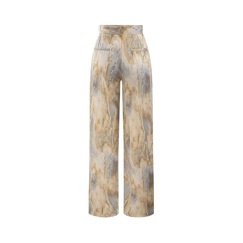 High Waist Straight Marble Print Pants