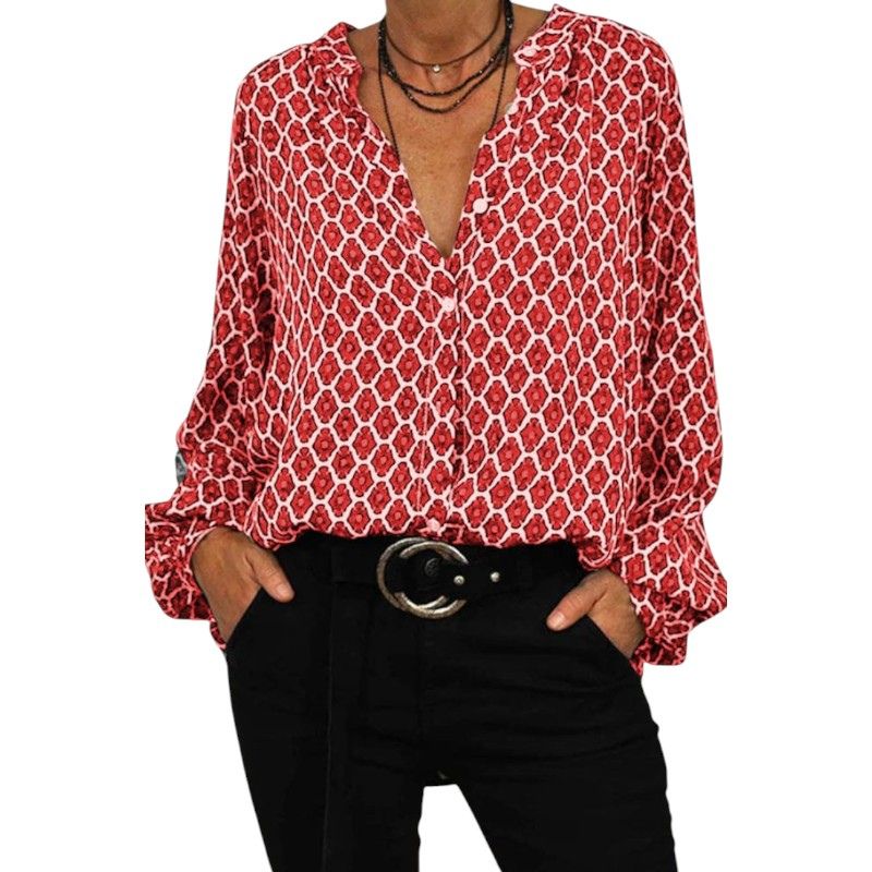 Blusa Abotonada con Estampado Geométrico