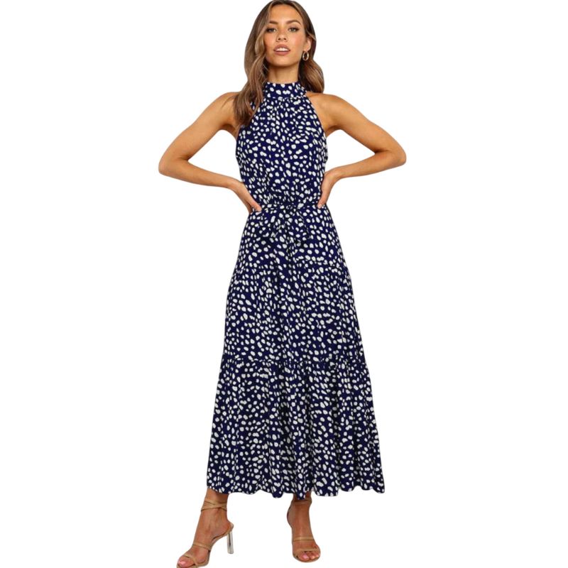 Vestido Largo Estampado Cuello Halter