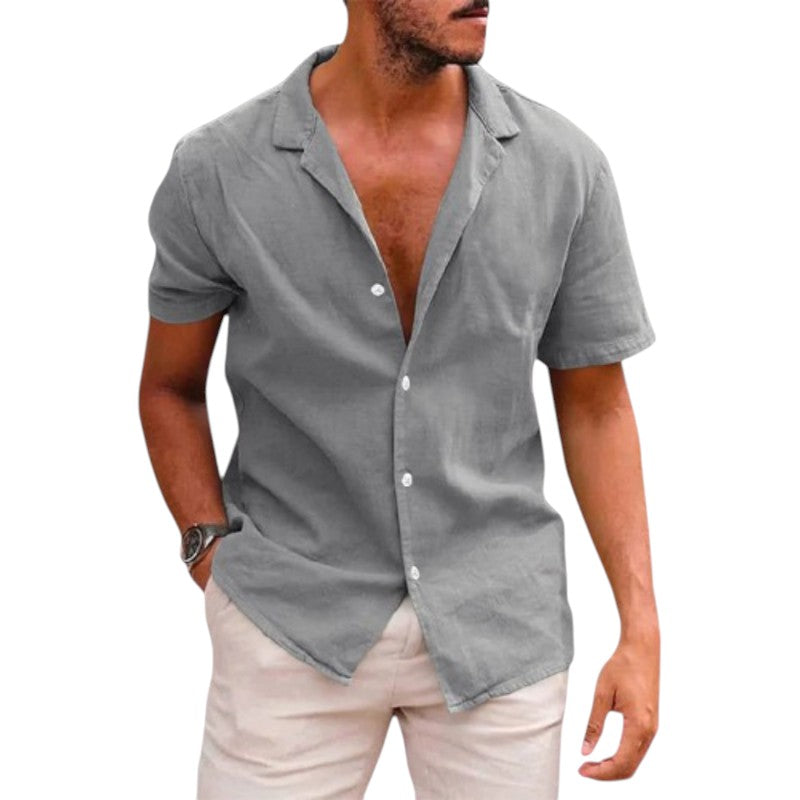 Camisa de Lino de Manga Corta Relaxed