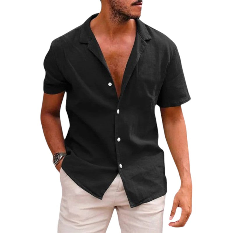 Camisa de Lino de Manga Corta Relaxed