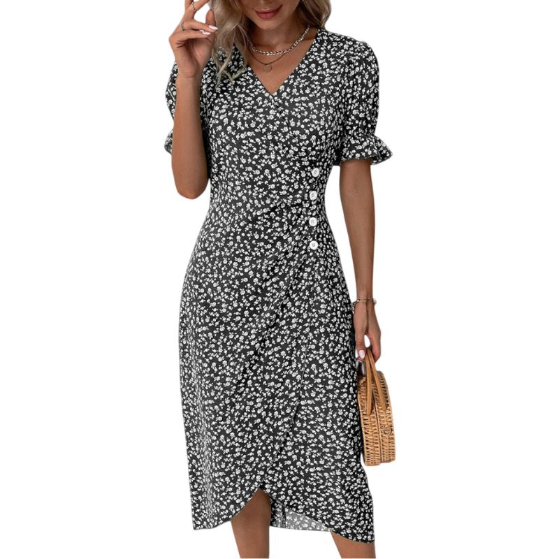 Vestido Midi Floral con Escote en V