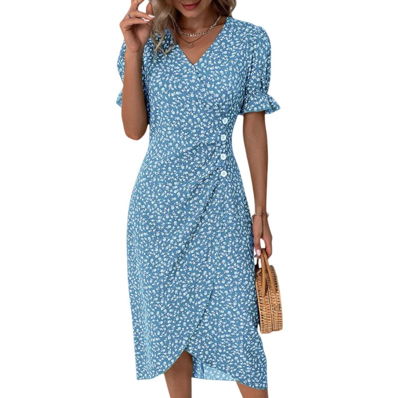 Vestido Midi Floral con Escote en V