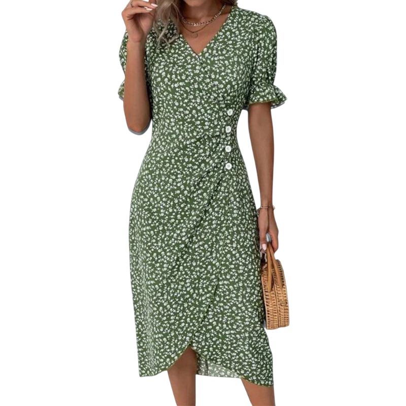 Vestido Midi Floral con Escote en V