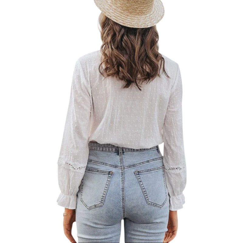 Blusa de Encaje de Algodón Suave