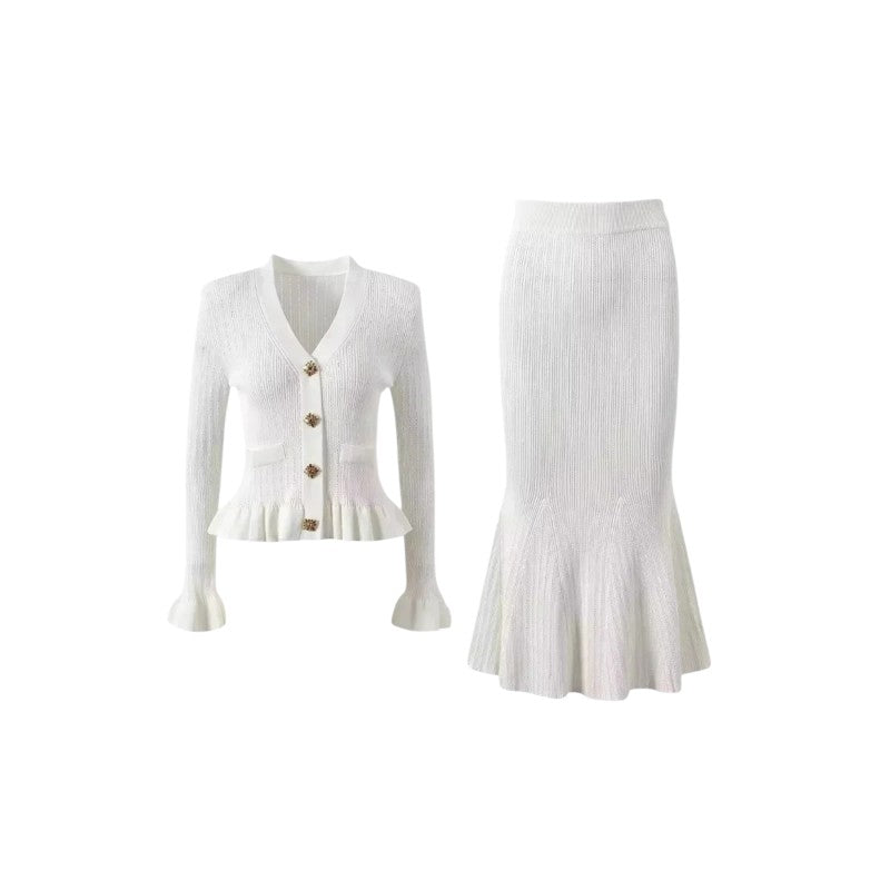 Conjunto de Cárdigan Entallado y Falda